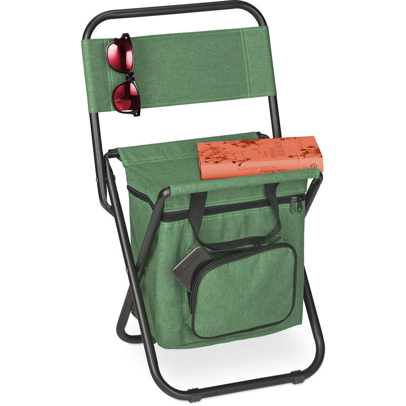 Relaxdays - camping chair with bag, foldable, with backrest, outdoor seat, folding fishing stool, garden chair, green