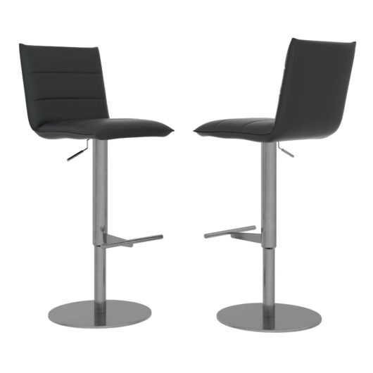Riverton Black Leather Bar Chairs With Stainless Steel Base In Pair
