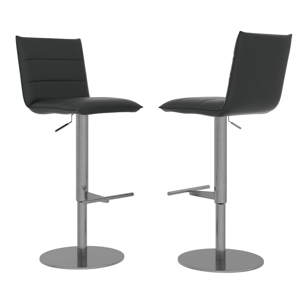 Riverton Black Leather Bar Chairs With Stainless Steel Base In Pair