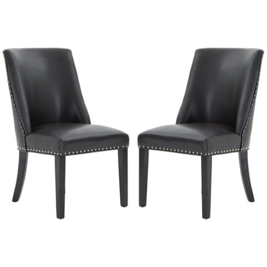 Rodik Black Faux Leather Dining Chairs In Pair