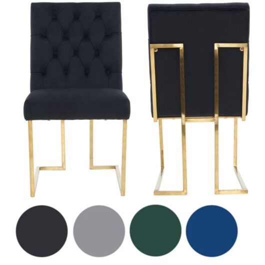 Set of 2 Black Siena Luxury Tufted Velvet Dining Chairs with Gold Frame & Legs - Modern Upholstered Accent Chair