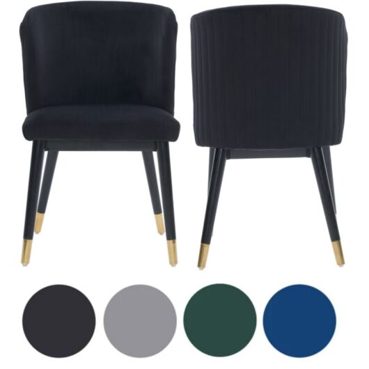 Set of 2 Black Sofina Modern Velvet Dining Chairs with Tufted Back - Wooden Frame & Gold-Tipped Rubberwood Legs