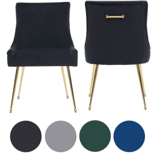 Set of 2 Black Viviana Velvet Dining Chairs with Gold Legs and Ring Handle - Modern Upholstered Accent Chair