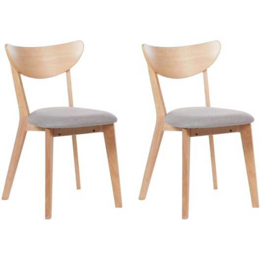 Set of 2 Dining Chairs ERIE Wood Light Brown/ Grey