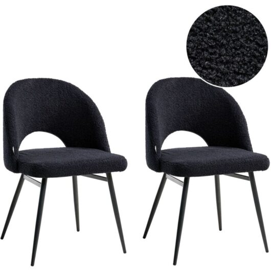 Set of 2 Dining Chairs ONAGA Boucle Black