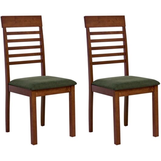 Set of 2 Dining Chairs ORTLEY Wood Dark Brown/ Green