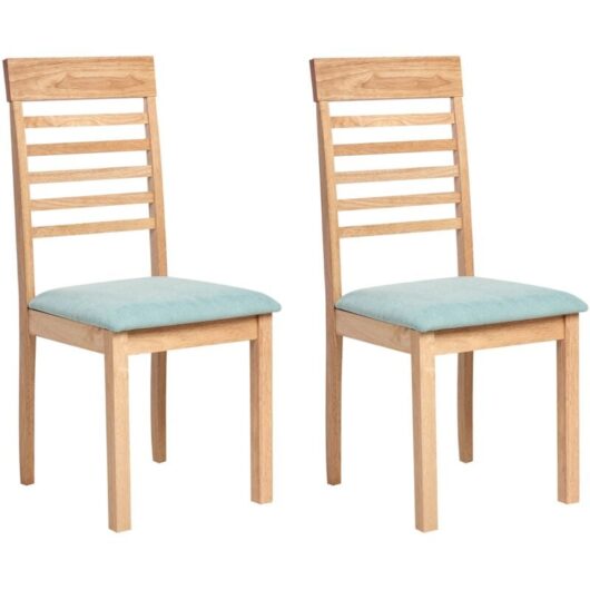 Set of 2 Dining Chairs ORTLEY Wood Light Brown/ Mint