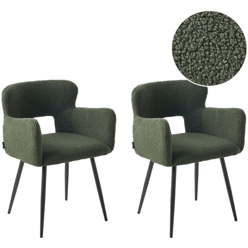 Set of 2 Dining Chairs SANILAC Boucle Dark Green