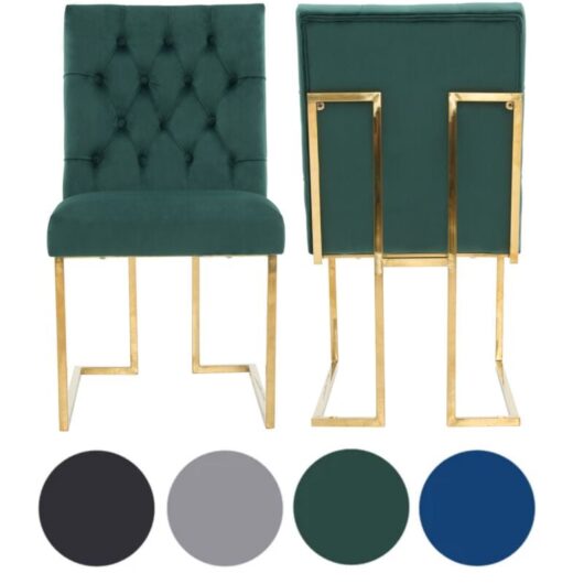 Set of 2 Green Siena Luxury Tufted Velvet Dining Chairs with Gold Frame & Legs - Modern Upholstered Accent Chair