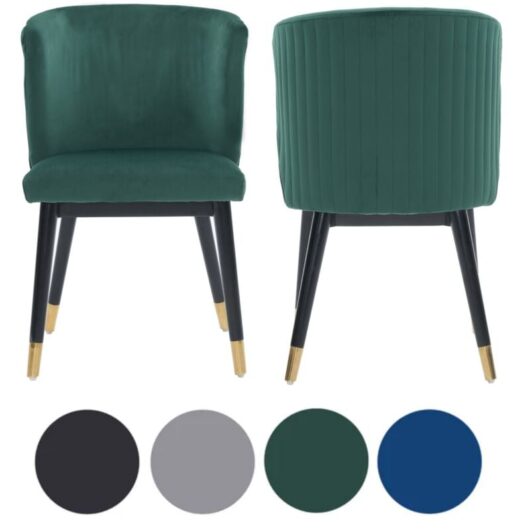 Set of 2 Green Sofina Modern Velvet Dining Chairs with Tufted Back - Wooden Frame & Gold-Tipped Rubberwood Legs