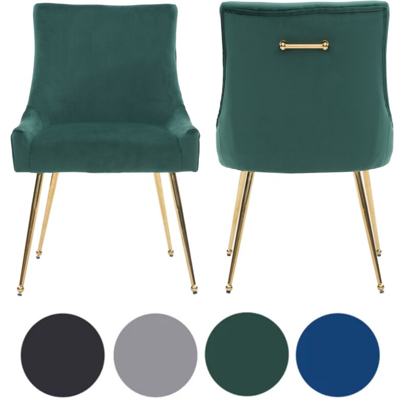 Set of 2 Green Viviana Velvet Dining Chairs with Gold Legs and Ring Handle - Modern Upholstered Accent Chair