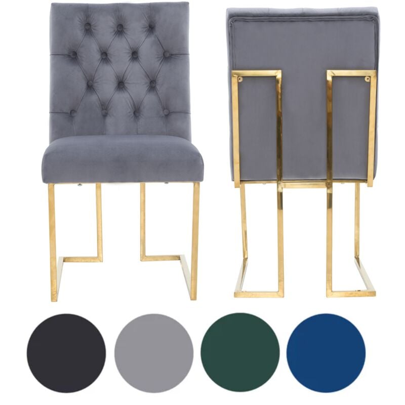Set of 2 Grey Siena Luxury Tufted Velvet Dining Chairs with Gold Frame & Legs - Modern Upholstered Accent Chair
