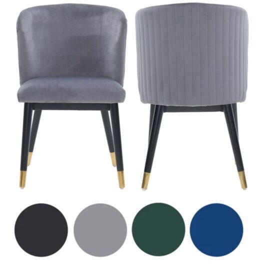 Set of 2 Grey Sofina Modern Velvet Dining Chairs with Tufted Back - Wooden Frame & Gold-Tipped Rubberwood Legs
