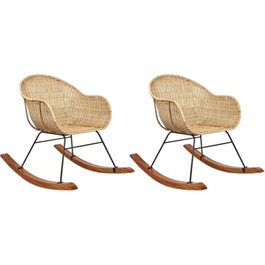 Set of 2 Rocking Chairs LAVINIO Rattan Natural