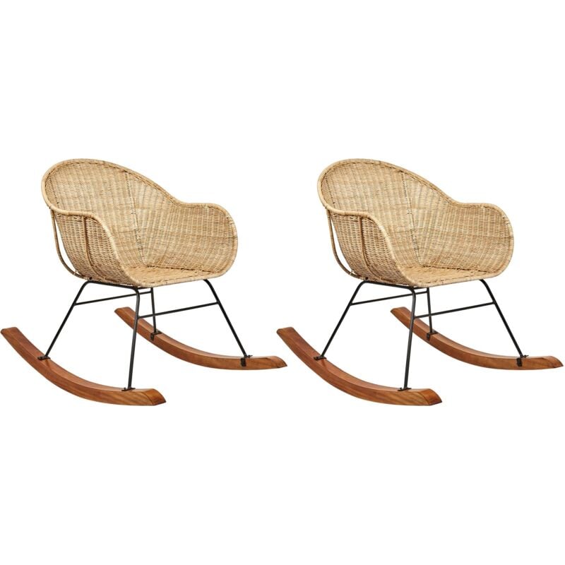 Set of 2 Rocking Chairs LAVINIO Rattan Natural