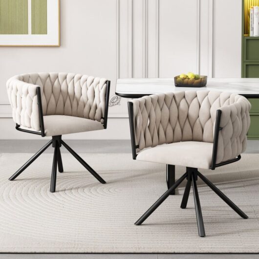 Set of 2, Velvet Dining Chair, Single Light Luxury Living Room Bedroom Swivel Chair, Leisure Swivel Chair with Four Metal Support Legs, Beige