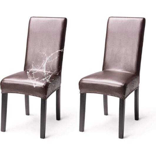 Set of 2 Waterproof Faux Leather Chair Covers Elegant Stretch Chair Cover High Back Dining Room Banquet Wedding Party Christmas Restaurant Hotel,Brown