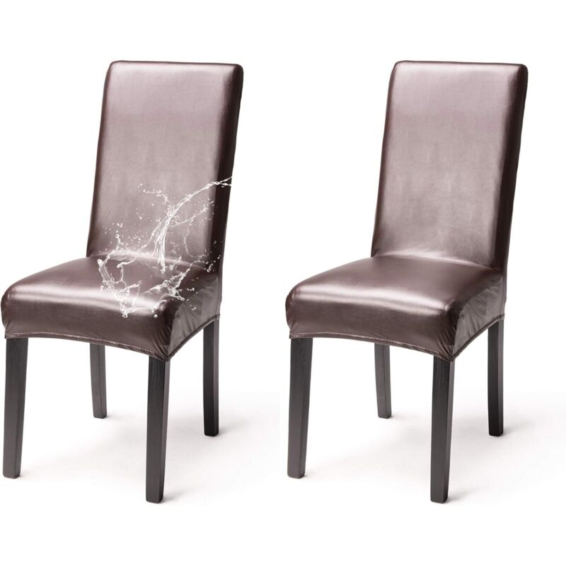 Set of 2 Waterproof Faux Leather Chair Covers Elegant Stretch Chair Cover High Back Dining Room Banquet Wedding Party Christmas Restaurant Hotel,Brown
