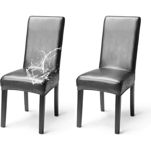 Set of 2 Waterproof Faux Leather Chair Covers Elegant Stretch High Back Chair Cover Dining Room Banquet Wedding Party Christmas Restaurant Hotel,