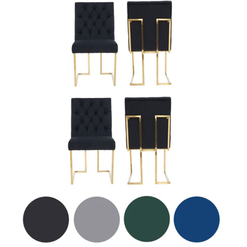 Set of 4 Black Siena Luxury Tufted Velvet Dining Chairs with Gold Frame & Legs - Modern Upholstered Accent Chair
