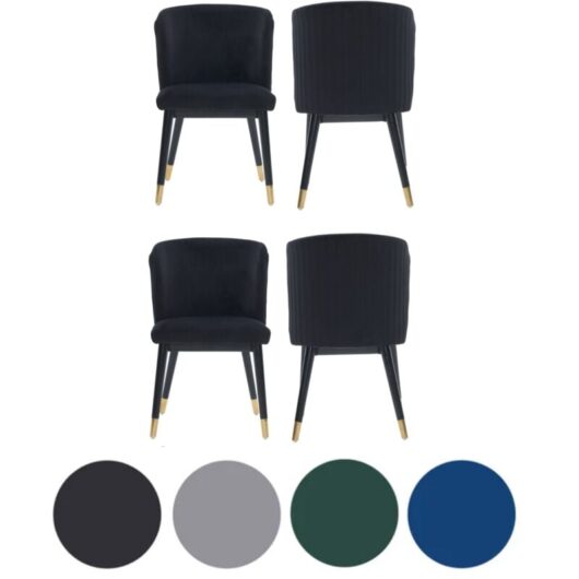 Set of 4 Black Sofina Modern Velvet Dining Chairs with Tufted Back - Wooden Frame & Gold-Tipped Rubberwood Legs
