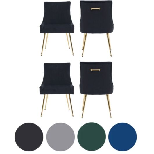 Set of 4 Black Viviana Velvet Dining Chairs with Gold Legs and Ring Handle - Modern Upholstered Accent Chair