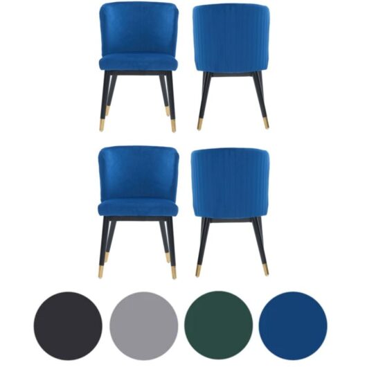 Set of 4 Blue Sofina Modern Velvet Dining Chairs with Tufted Back - Wooden Frame & Gold-Tipped Rubberwood Legs