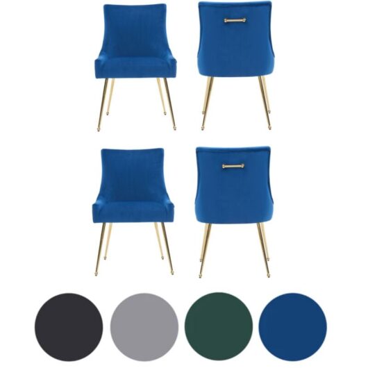 Set of 4 Blue Viviana Velvet Dining Chairs with Gold Legs and Ring Handle - Modern Upholstered Accent Chair