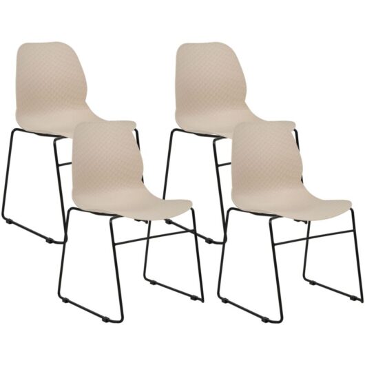 Set of 4 Conference Chairs Plastic Steel Black Legs Stackable Armless Leg Caps Meeting Room Chair Modern Scandinavian Design Dining Room Beige Panora