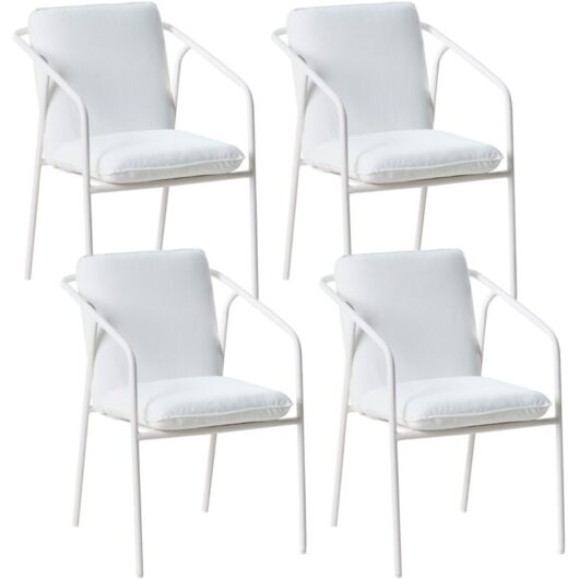 Set of 4 Garden Chairs with Cushions ASCIANO Metal White
