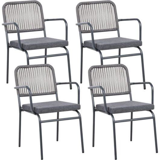 Set of 4 Garden Chairs with Cushions TACENO Metal Grey
