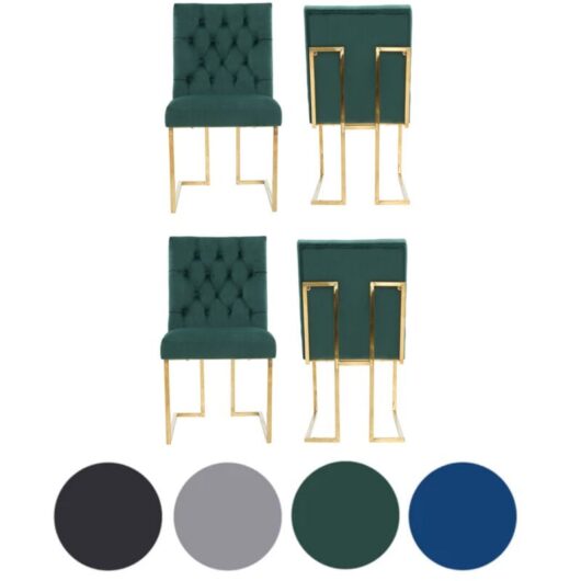 Set of 4 Green Siena Luxury Tufted Velvet Dining Chairs with Gold Frame & Legs - Modern Upholstered Accent Chair