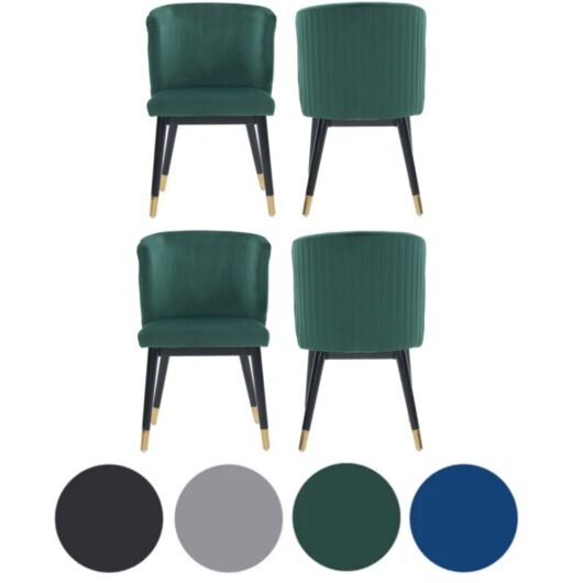 Set of 4 Green Sofina Modern Velvet Dining Chairs with Tufted Back - Wooden Frame & Gold-Tipped Rubberwood Legs