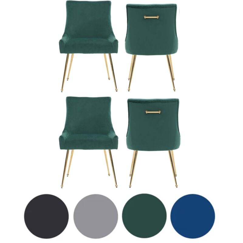 Set of 4 Green Viviana Velvet Dining Chairs with Gold Legs and Ring Handle - Modern Upholstered Accent Chair