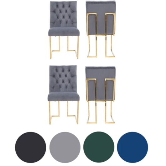 Set of 4 Grey Siena Luxury Tufted Velvet Dining Chairs with Gold Frame & Legs - Modern Upholstered Accent Chair