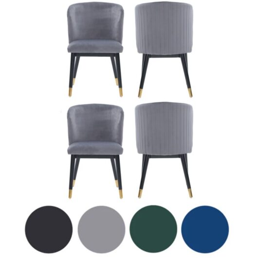 Set of 4 Grey Sofina Modern Velvet Dining Chairs with Tufted Back - Wooden Frame & Gold-Tipped Rubberwood Legs