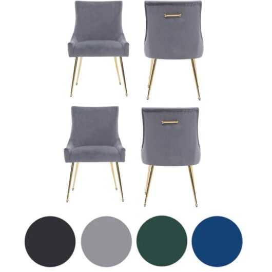 Set of 4 Grey Viviana Velvet Dining Chairs with Gold Legs and Ring Handle - Modern Upholstered Accent Chair