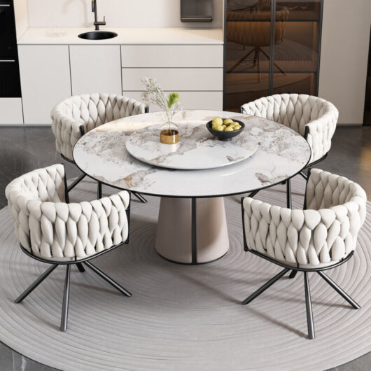 Set of 4, Velvet Dining Chair, Single Light Luxury Living Room Bedroom Swivel Chair, Leisure Swivel Chair with Four Metal Support Legs, Beige