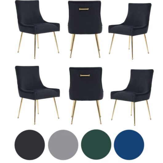 Set of 6 Black Viviana Velvet Dining Chairs with Gold Legs and Ring Handle - Modern Upholstered Accent Chair