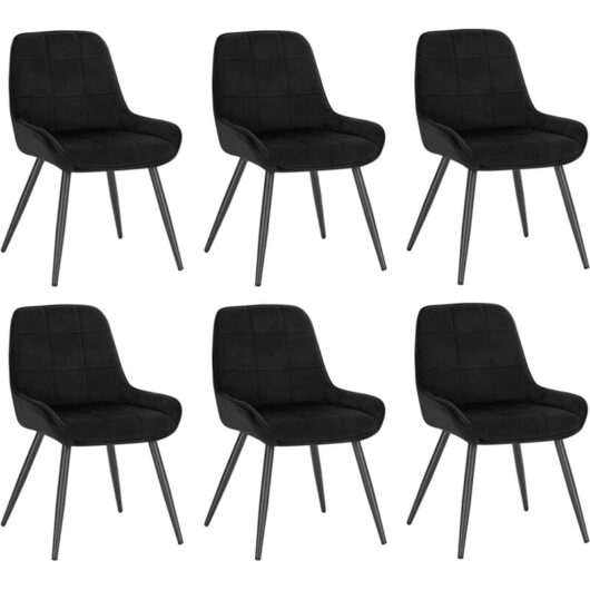 Set of 6 Dining Chairs. Relaxing Chairs Velvet. Chairs for Bedroom. Living Room. Dining Room and Kitchen. Ergonomic Chairs with Backrest. Black