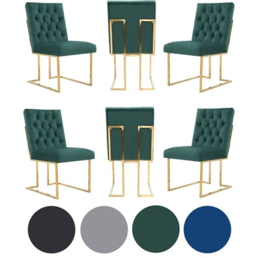 Set of 6 Green Siena Luxury Tufted Velvet Dining Chairs with Gold Frame & Legs - Modern Upholstered Accent Chair