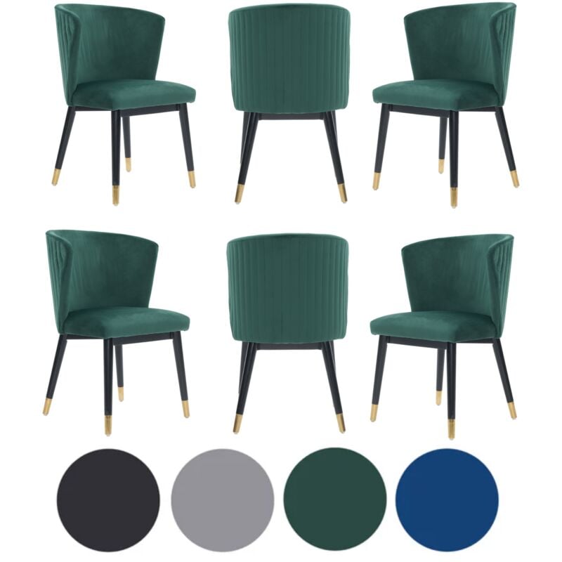 Set of 6 Green Sofina Modern Velvet Dining Chairs with Tufted Back - Wooden Frame & Gold-Tipped Rubberwood Legs