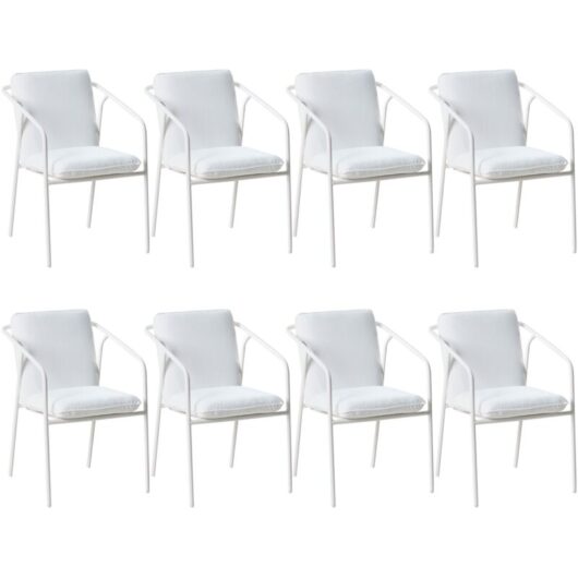 Set of 8 Garden Chairs with Cushions ASCIANO Metal White