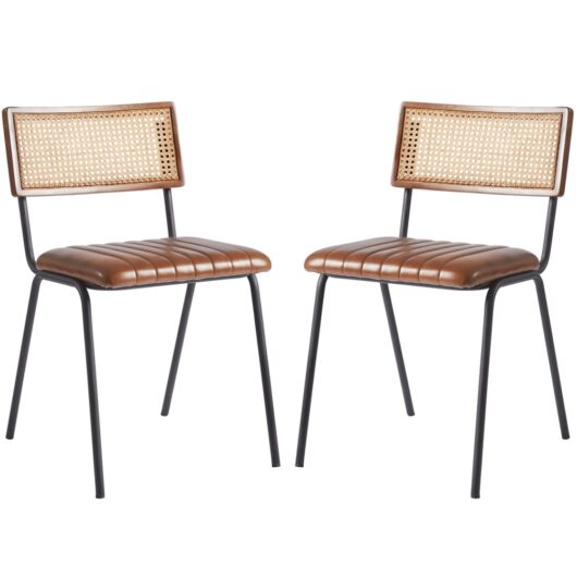 Shelby Brown Genuine Leather Dining Chairs In Pair