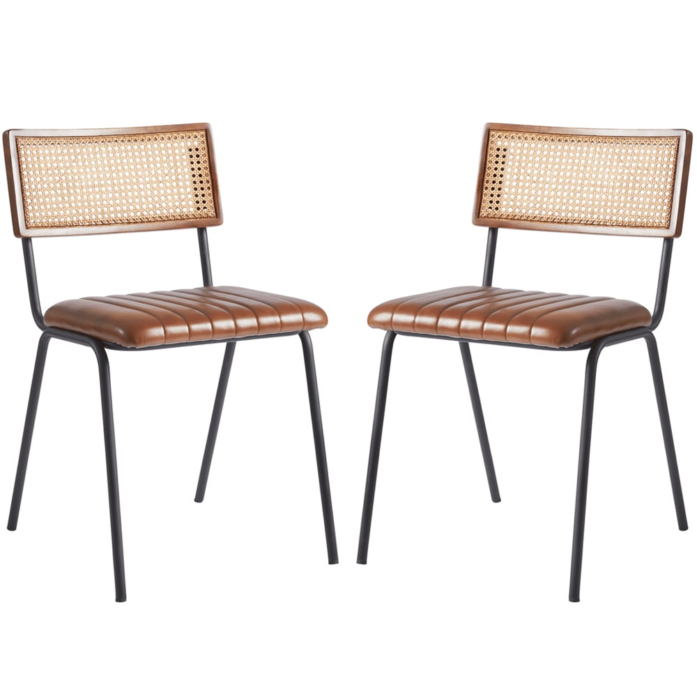 Shelby Brown Genuine Leather Dining Chairs In Pair