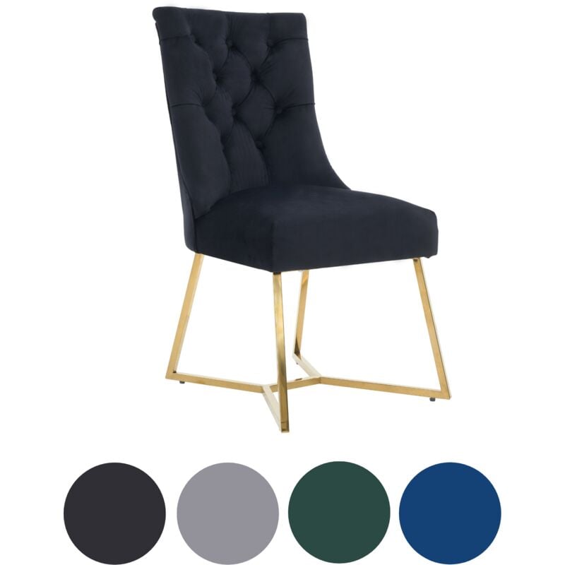 Single Black Ambra Modern Velvet Dining Chair with Gold Legs & Ring Handle - Tufted Back, Plush Foam Seat, Luxury Accent Chair