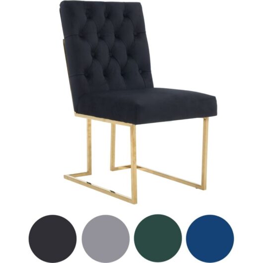 Single Black Siena Luxury Tufted Velvet Dining Chair with Gold Frame & Legs - Modern Upholstered Accent Chair