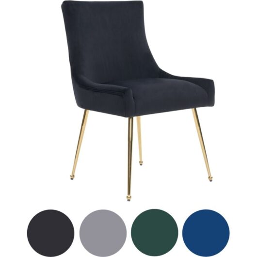 Single Black Viviana Velvet Dining Chair with Gold Legs and Ring Handle - Modern Upholstered Accent Chair