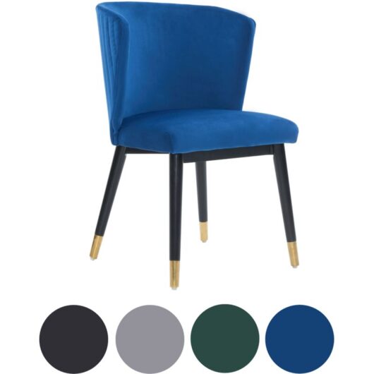 Single Blue Sofina Modern Velvet Dining Chair with Tufted Back - Wooden Frame & Gold-Tipped Rubberwood Legs