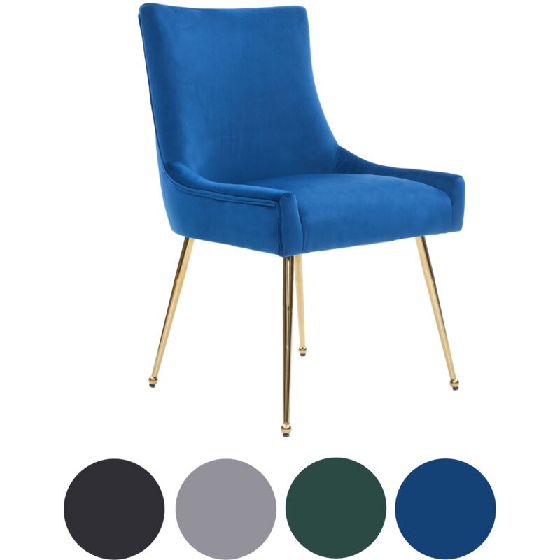Single Blue Viviana Velvet Dining Chair with Gold Legs and Ring Handle - Modern Upholstered Accent Chair